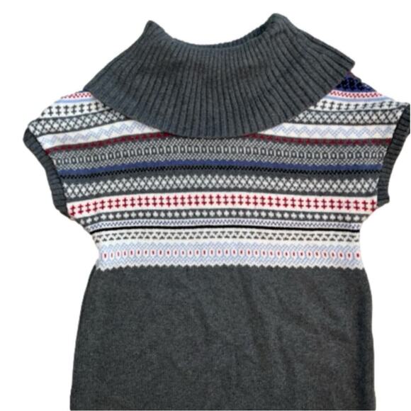 Tommy Hilfiger Fair Isle Wide Neck Hip Length Cap Sleeve Sweater Size M Gray Red - Picture 4 of 11